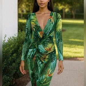 Luxxel Vibrant Green Leaf Print Dress